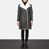 Amie Black Double Breasted Shearling Coat for women